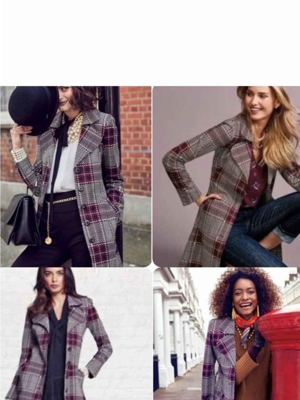 CAbi Sovereign Plaid Trench Coat in Gray and Burgundy